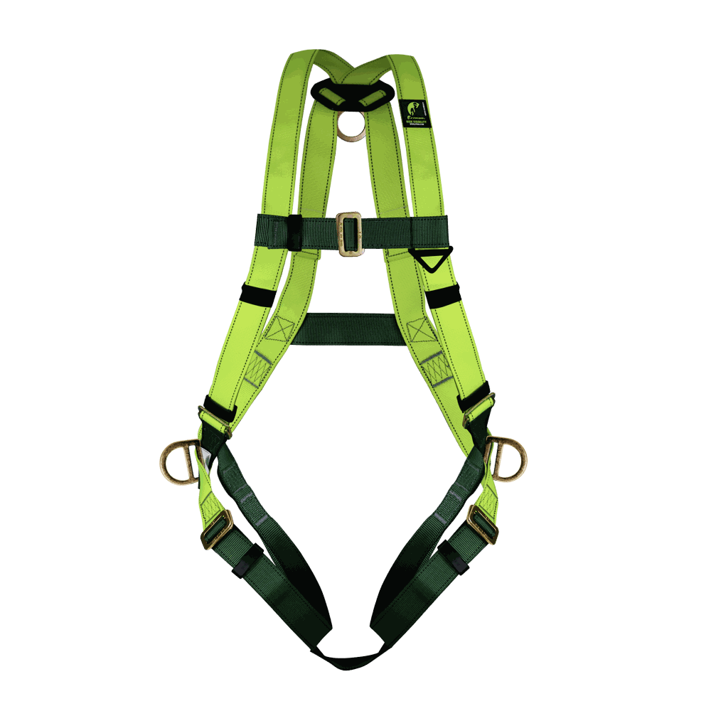 Arnés de cuerpo completo con anillos “D” en espalda y costados.
Full body harness with “D” rings on the back and sides.