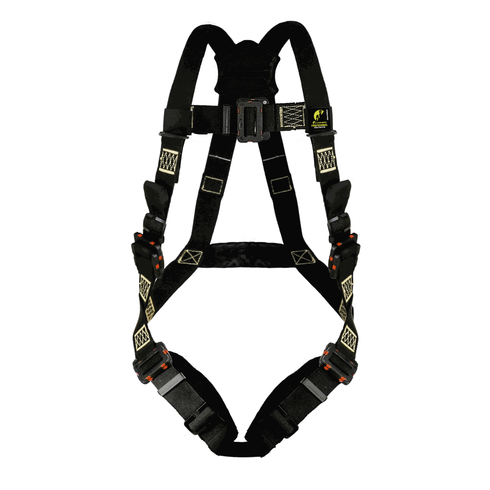 Arnés de cuerpo completo dieléctrico con anillo “D” en la espalda.
Dielectric full body harness with “D” ring on the back.